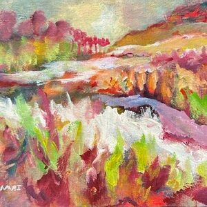 Original Energetic Red and Green Abstract Art Painting